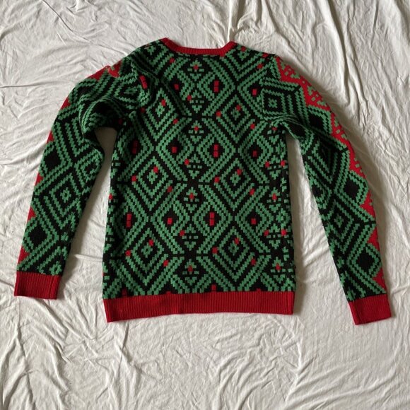 Ugly Christmas Sweater With Llama Wearing Sunglasses & Bells Red Green Black Acr - Picture 8 of 9